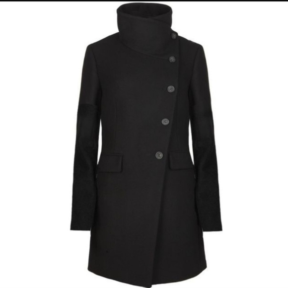 AllSaints Coat Gray Wool Asymmetric Button Fuse Coat Peacoat Winter Jacket 6 - Picture 1 of 8